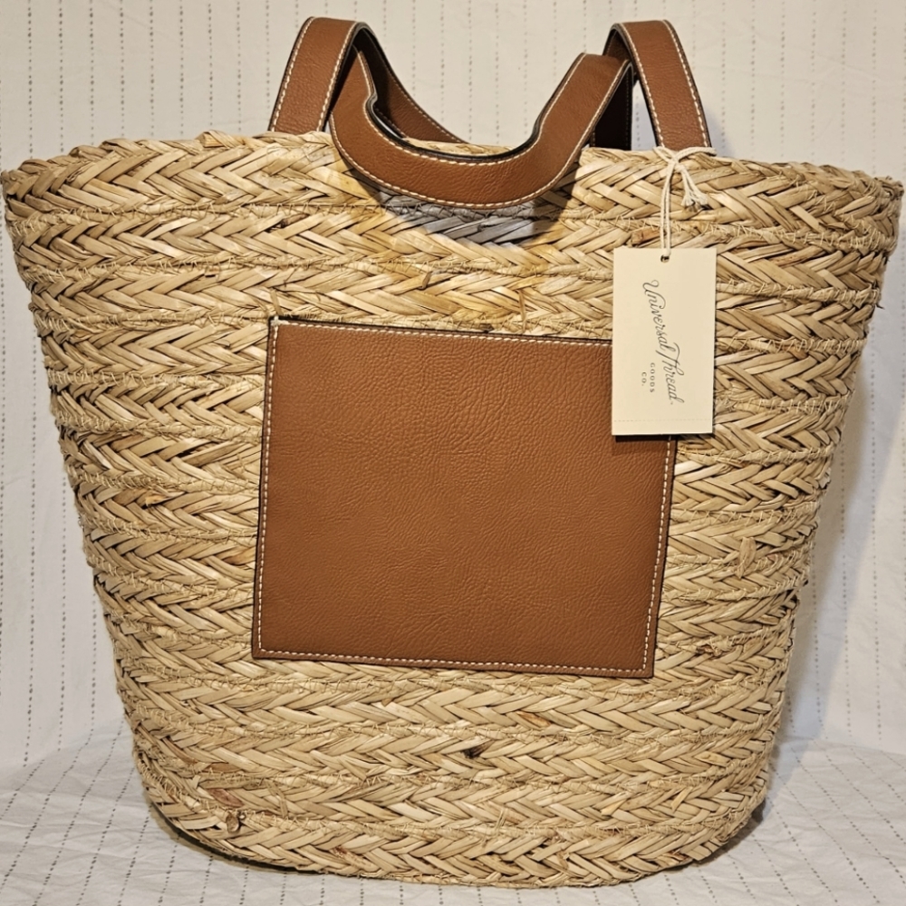 Universal Thread Tan Wicker Beach Tote NWT